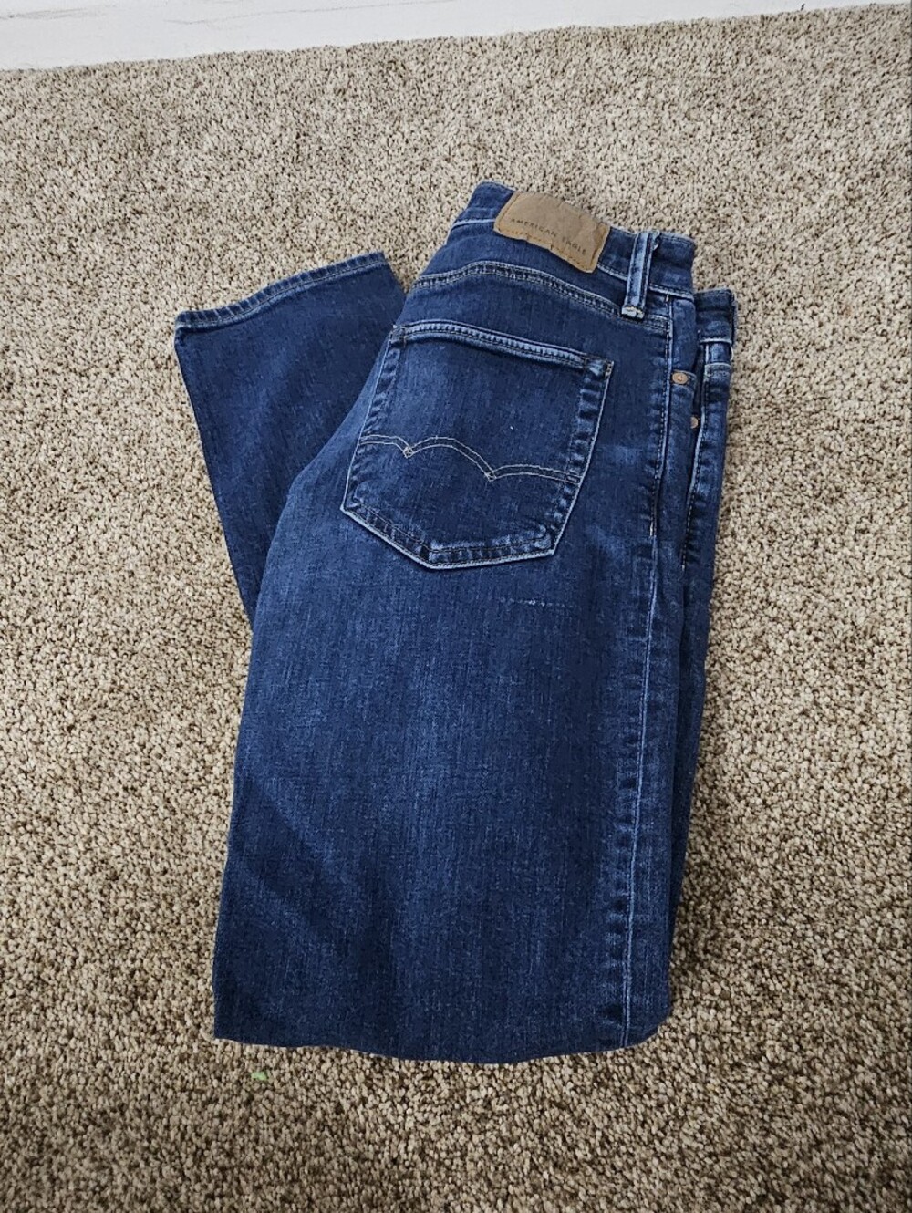 American Eagle Outfitters Deep Blue Denim Jeans with Tan Patch